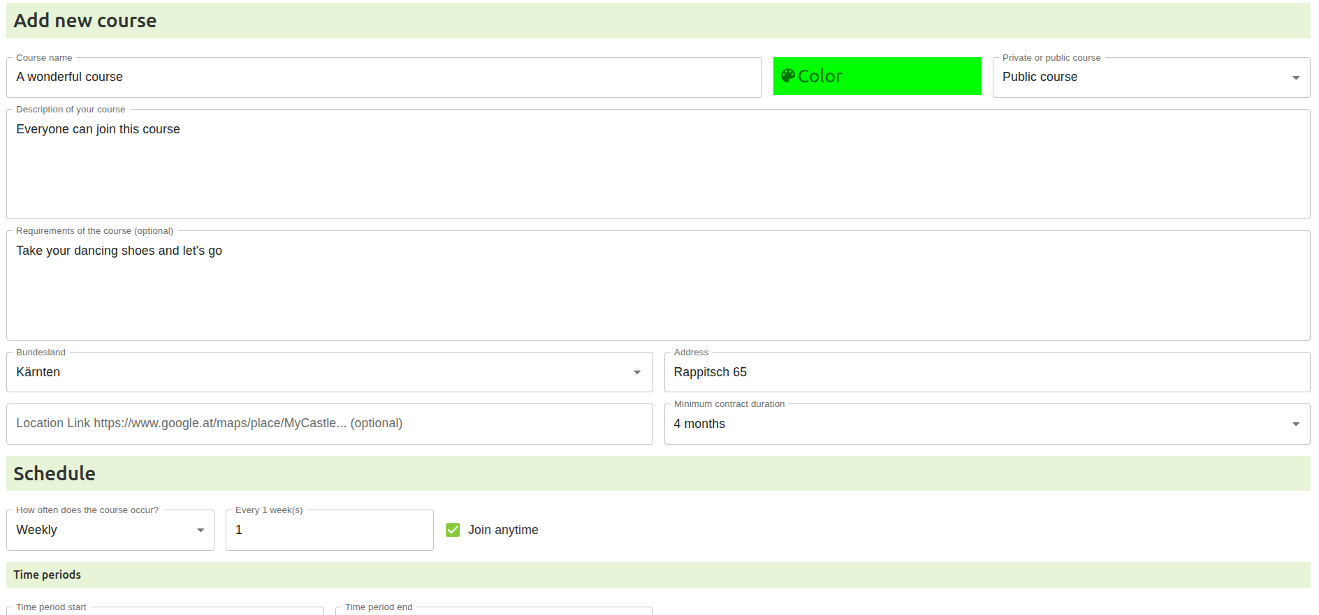 Create course