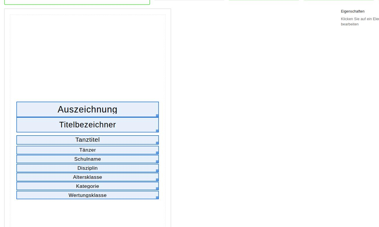 Urkundeneditor mit Drag-and-Drop-Bearbeitung der Urkundenvorlage